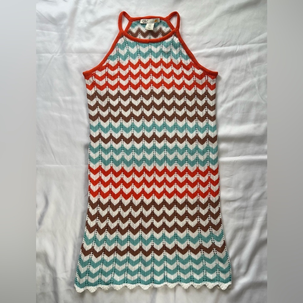 C&C California Crochet Bathing Suit Swim Cover Up White Orange Blue Brown- XS - Picture 7 of 7